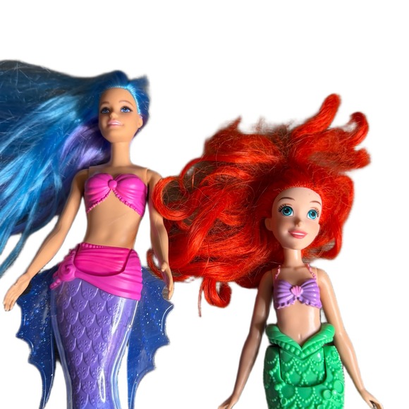 Mattel Barbie Mermaid & Disney Ariel Doll Lot Blue Red Hair Glitter Tails 2pc - Picture 2 of 6